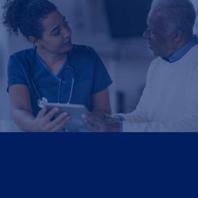 African American man sitting with a female doctor