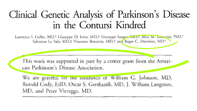 article screenshot of the paper, Clinical Genetic Analysis of Parkinson’s Disease in the Contursi Kindred.
