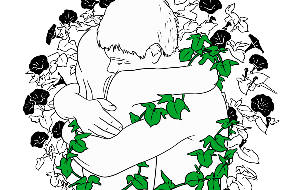 Illustration of lovers in a warm embrace