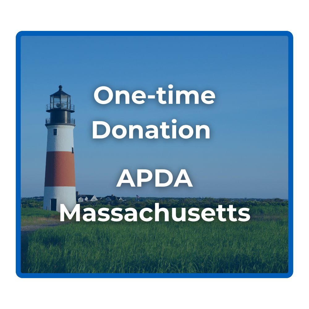 One-time donation button with a photo of a Massachusetts lighthouse