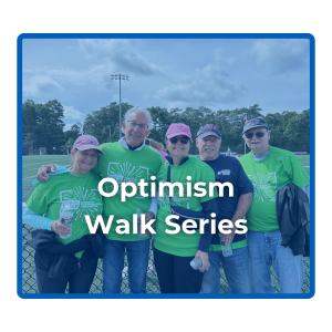 Optimism Walk Series button with a photo of a Massachusetts Optimiosm Walk participents 