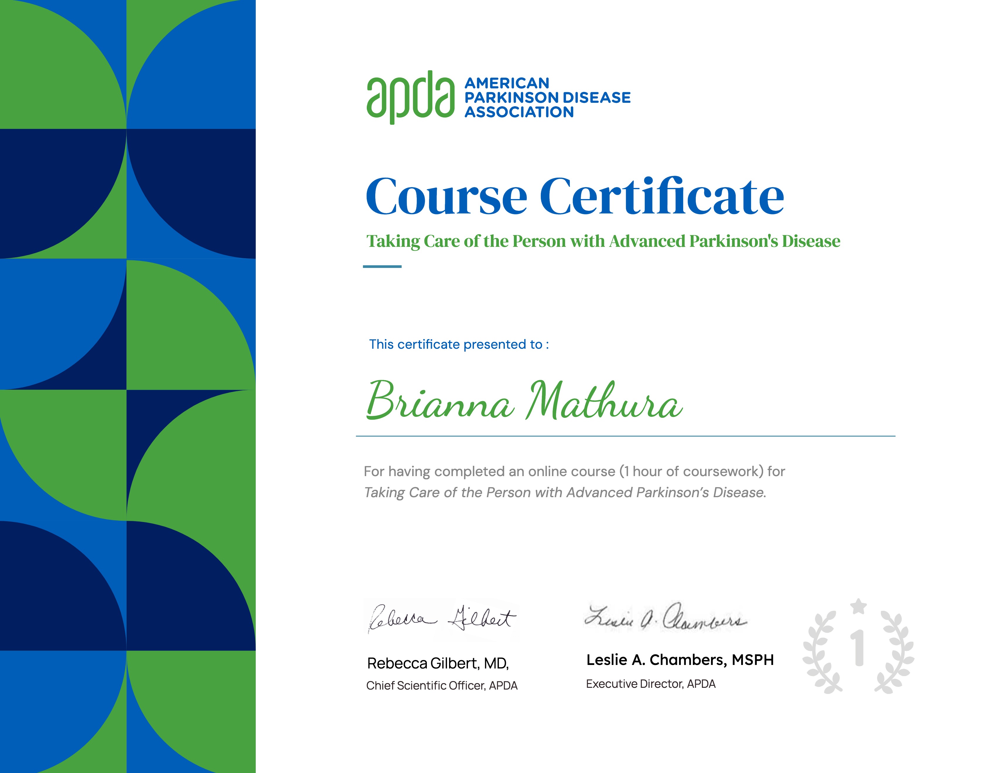 APDA Training & Certification: Taking Care of the Person with Advanced Parkinson's Disease