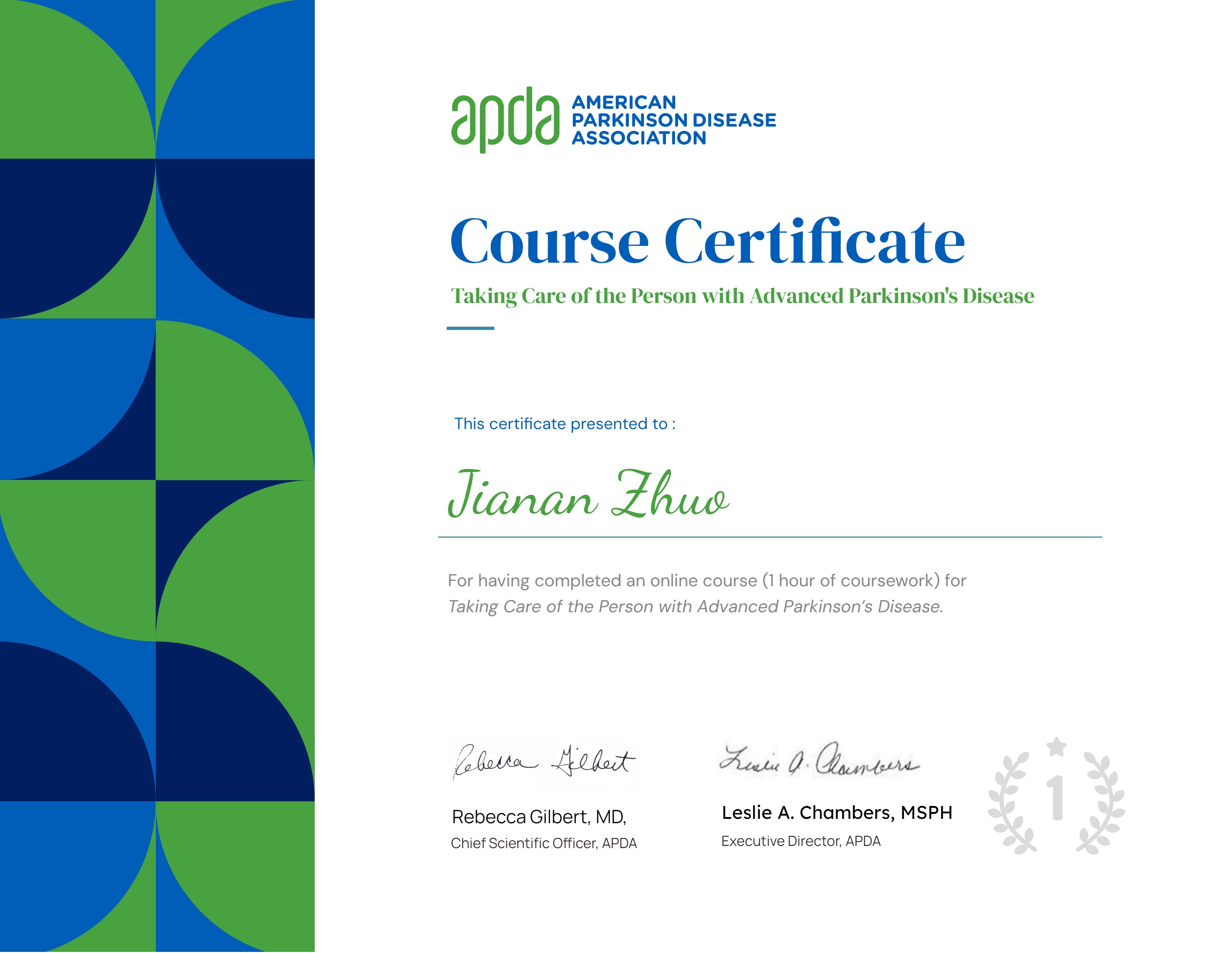APDA Training & Certification: Taking Care of the Person with Advanced Parkinson's Disease